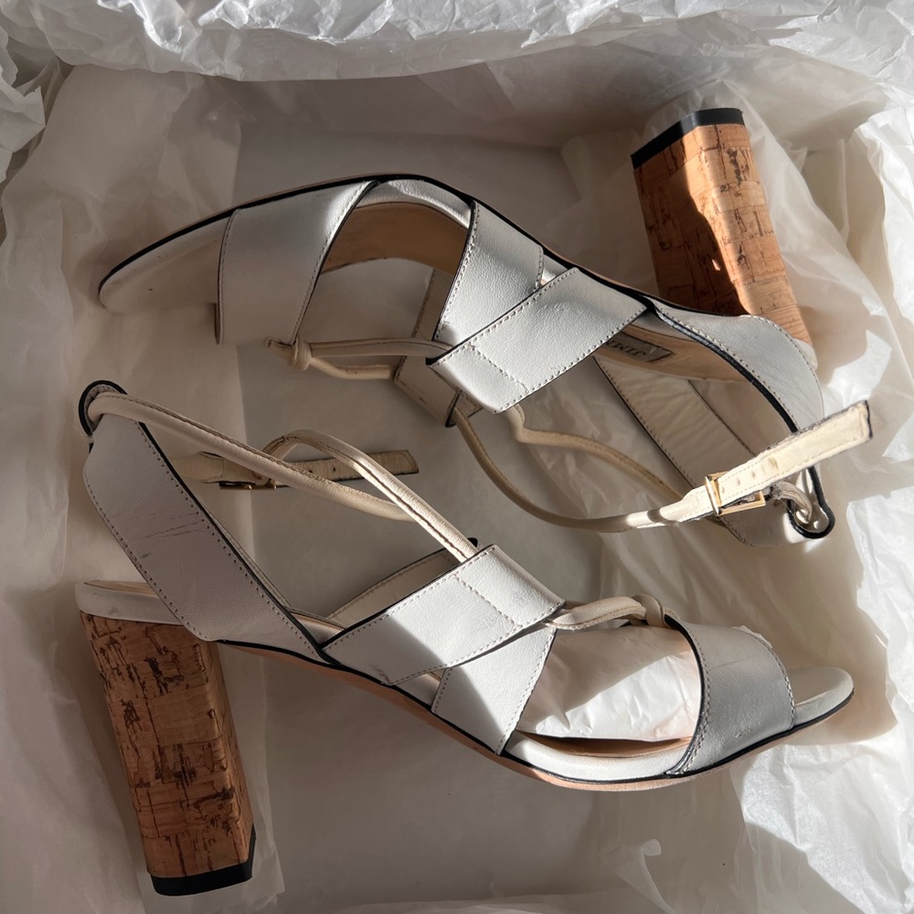 Jimmy choo white and cork block heel size 37 / 7
